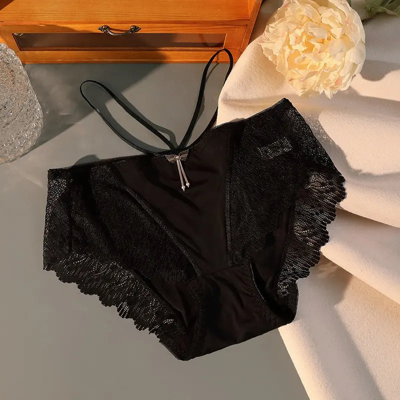 Crossed Thin Belt Hollow Lace Panty