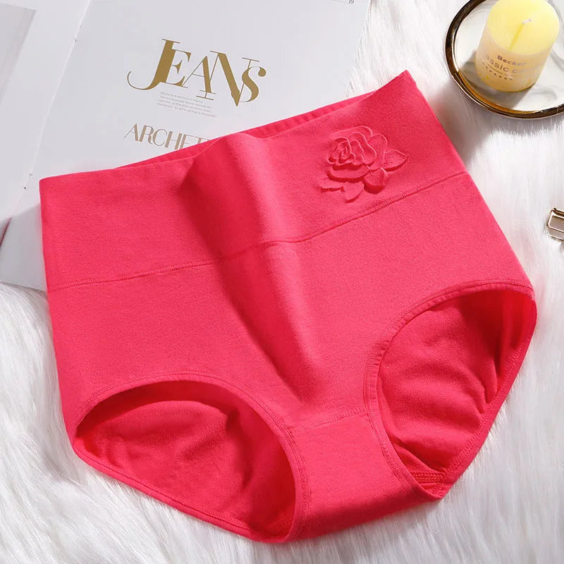 Embossed ROSE cotton breathable plus high waist panties