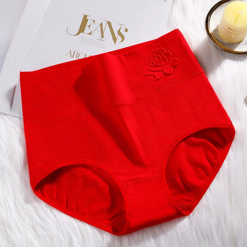 Embossed ROSE cotton breathable plus high waist panties