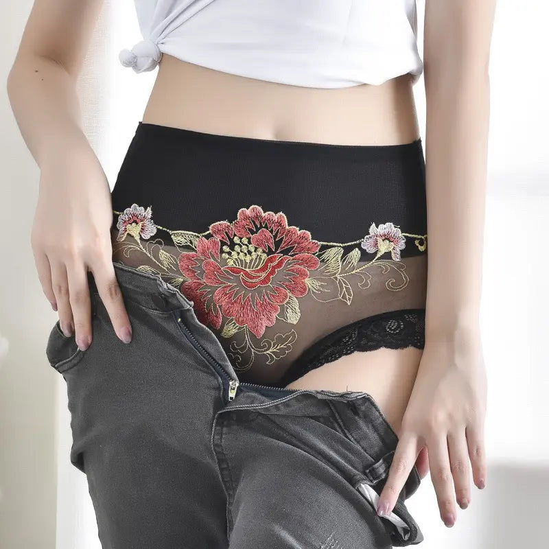 Premium High Waist Lace Embroidered Panties