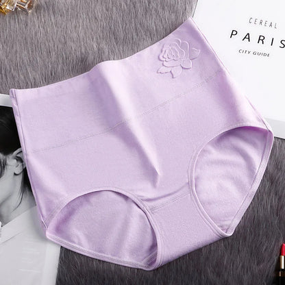 Embossed ROSE cotton breathable plus high waist panties