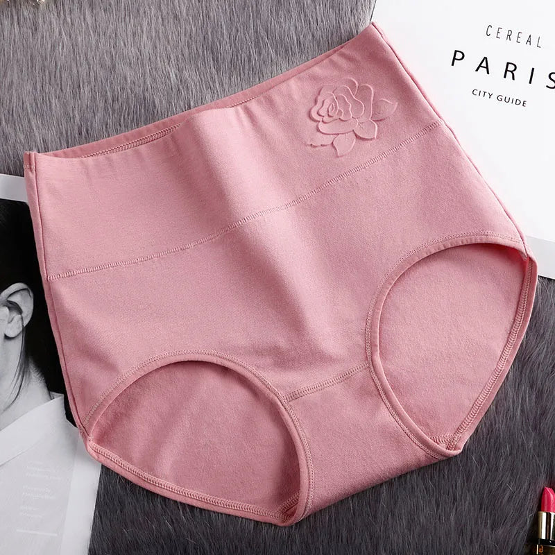 Embossed ROSE cotton breathable plus high waist panties