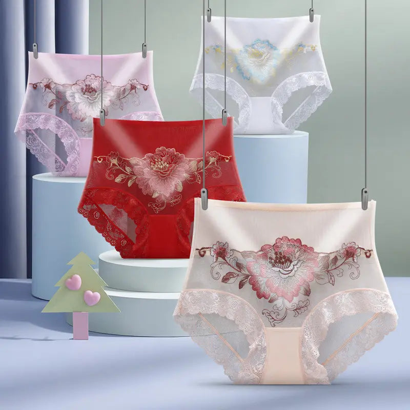 Premium High Waist Lace Embroidered Panties