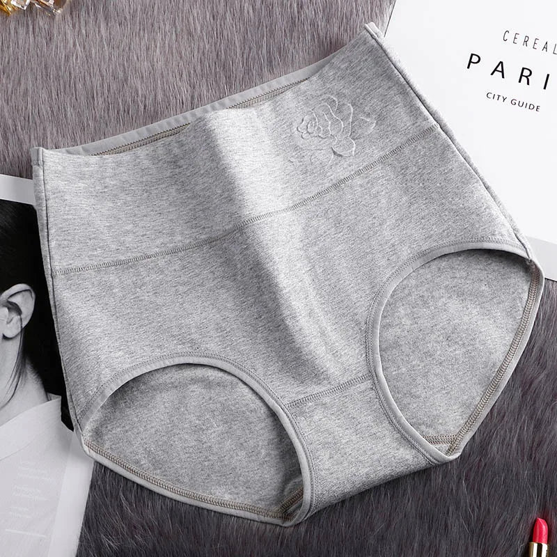 Embossed ROSE cotton breathable plus high waist panties